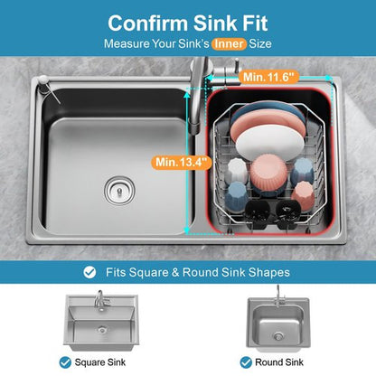 iSPECLE Small in Sink Dish Drying Rack - Stainless Steel Compact Inside Sink Dish Drainer for RV Apartment Kitchen, Rust Resistant, 11.6" W x 13.4" L, Silver