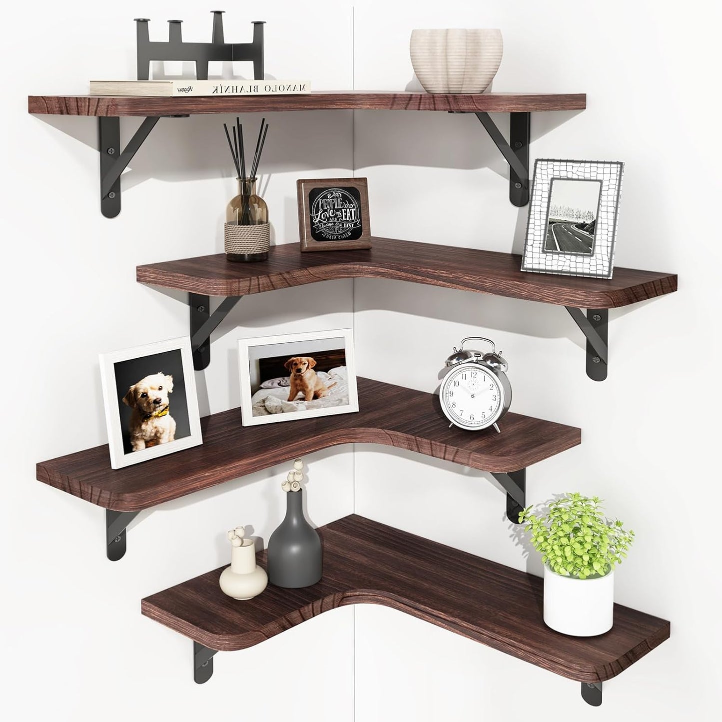 Room(Set 4 YGEOMER Corner Floating Shelves, Wall Mounted Corner Shelf for Bathroom, Kitchen, Bedroom, Home Decor