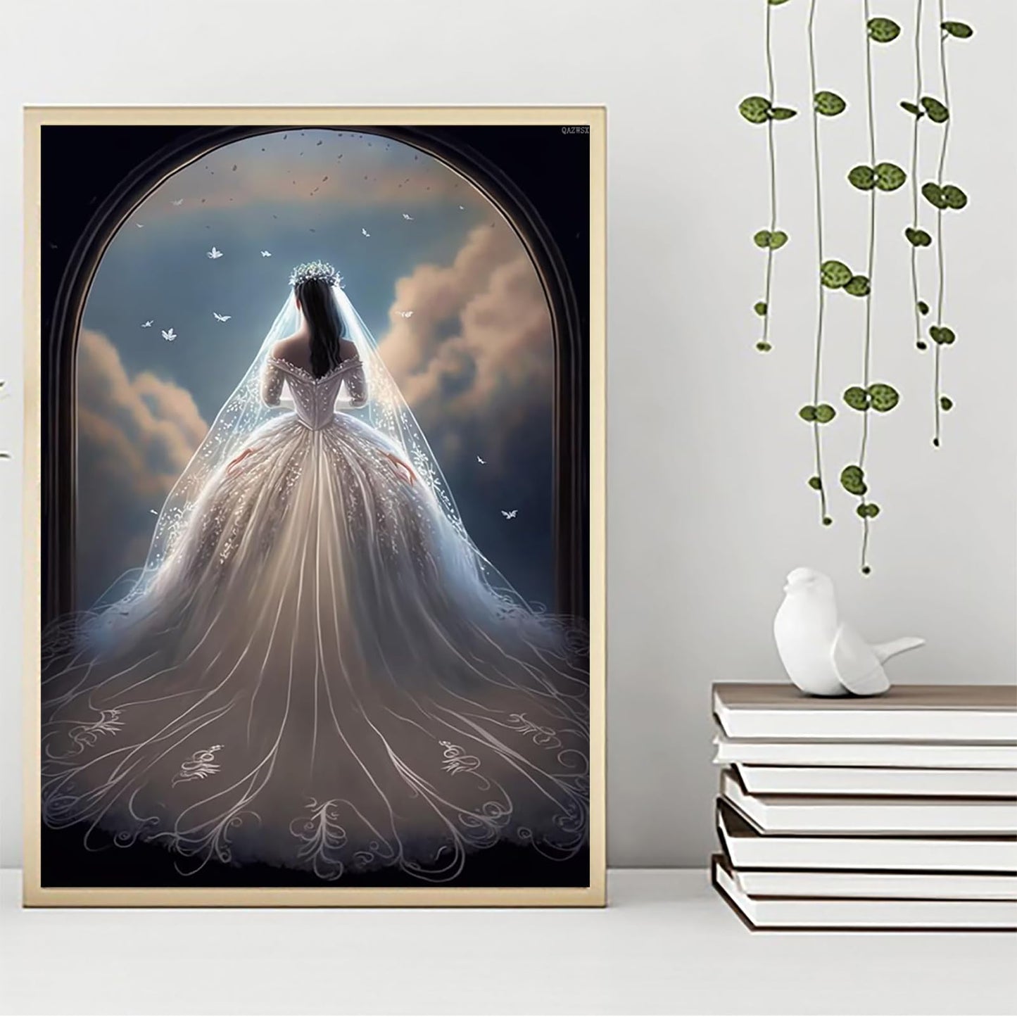QAZWSX Diamond Painting, White Wedding Dress Bridal Diamond Painting kit, DIY Full Diamond Crystal Handmade Crafts, Room Decoration Modern Home or Wedding Gift Decoration 12x16 inches