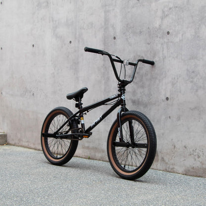 cubsala Freestyle BMX Bike, 20 Inch Yaphet Bicycle for Teen Beginner Adult Riders, Bike with 360° Rotating Handlebar and 4 pegs, Black with Brown Tire