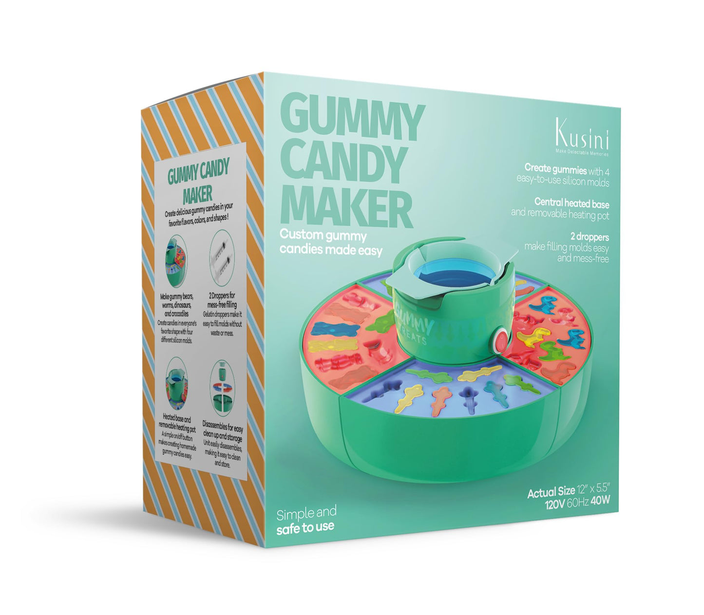 Kusini Gummy Candy Making Kit for Kids & Adults - 4 Mold Shapes, Heating Base – Gummy Bear, Candy Lab Machine Maker – Unique Fun Gifts for Kids Ages 6+ Years Old Girl & Boys, DIY Science Crafts Kits