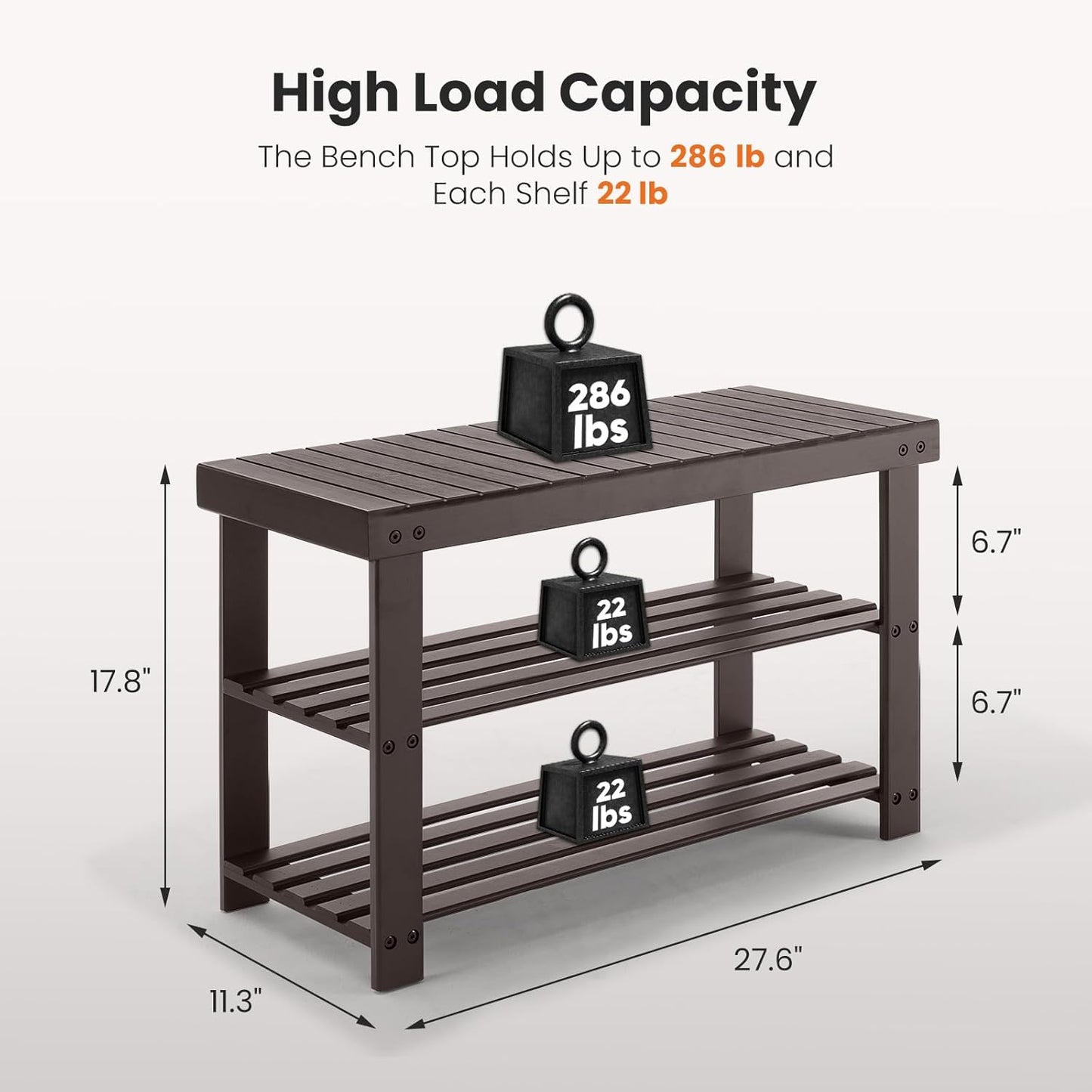 3-Tier 286lb 11.3 27.6 17.8 Inches, Sweetcrispy Shoe Rack Bench, Bamboo Entryway Storage Organizer, Shoes Stand