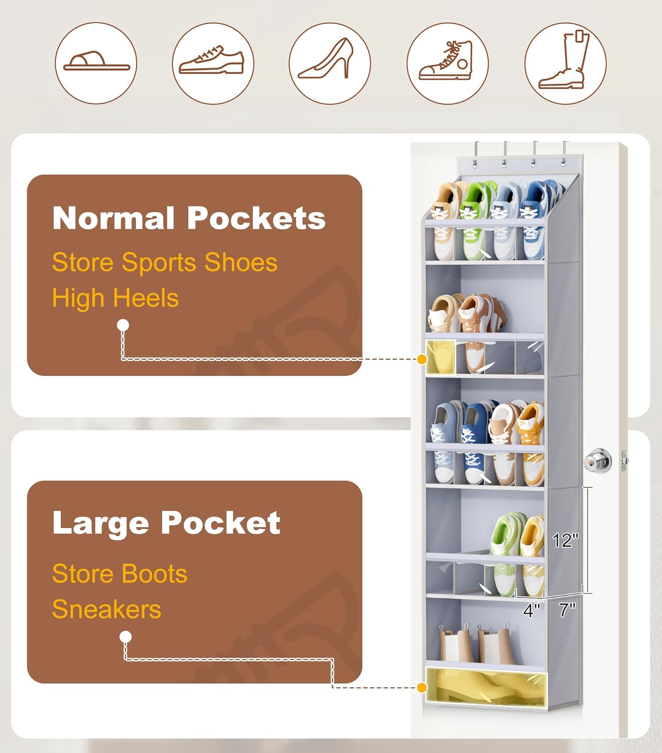 20 Closet KEETDY Pairs Over The Door Shoe Organizer for Large Clear Pockets Hanging Shoe Rack for Door Hanger Boot