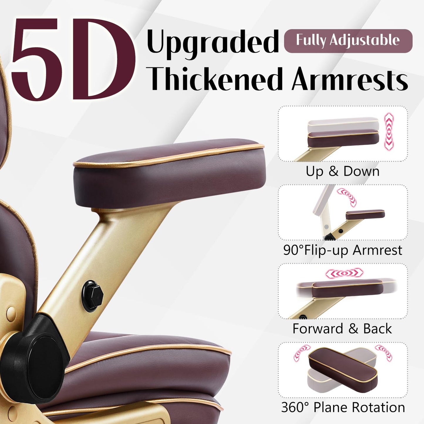 Heavy Duty Executive Leather Chair, Big and Tall Office Chair 500lbs with 5D Flip-up Armrests, Comfortable Seat, Adjustable Lumbar, High Back, Large Computer Desk Chair for Home Office, Brown