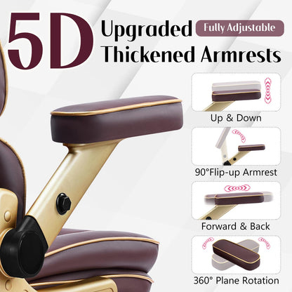 Heavy Duty Executive Leather Chair, Big and Tall Office Chair 500lbs with 5D Flip-up Armrests, Comfortable Seat, Adjustable Lumbar, High Back, Large Computer Desk Chair for Home Office, Brown