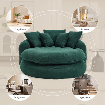 WEALTHOUSE Oversized Oval Floor Sofa Lounger with Pillows Ergonomic Wrap Around Backrest Chenille Fabric Memory Foam Filled Lazy Chair for Adults Living Room (Emerald)