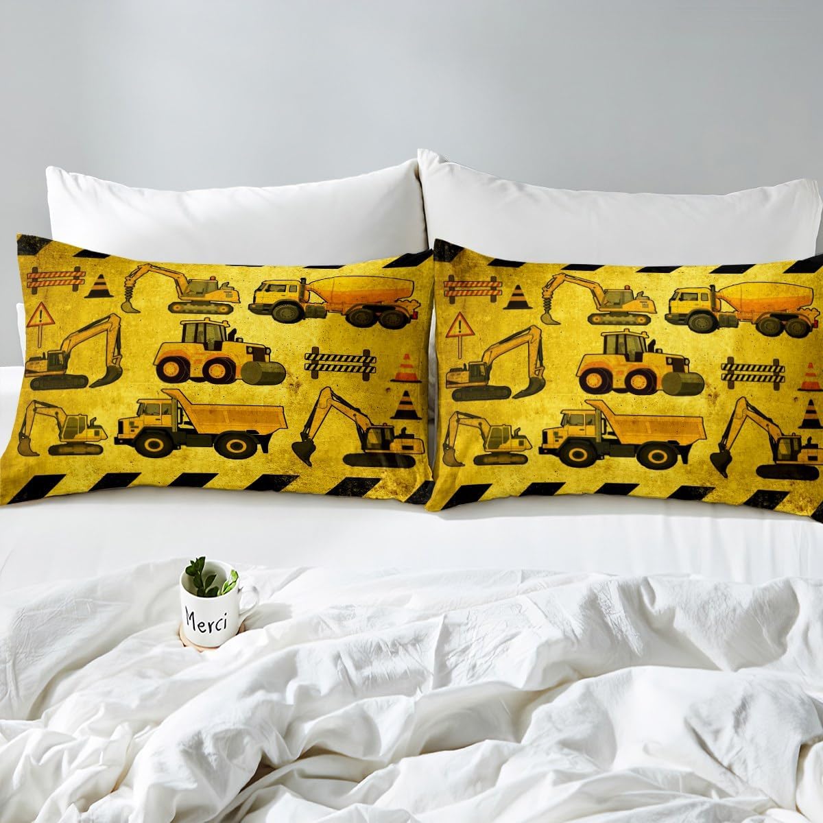 Set Set Erosebridal Excavators Bed Sheets Twin Size Equipment Trucks Sheet Construction Tractor Fitted Sheet, Yellow