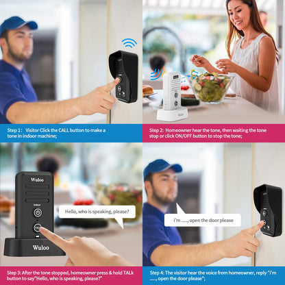 Wuloo Wireless Intercom Doorbells for Home Classroom, Intercomunicador Waterproof Electronic Doorbell Chime with 1/2 Mile Range 3 Volume Levels Rechargeable Battery (Black, 1&2)
