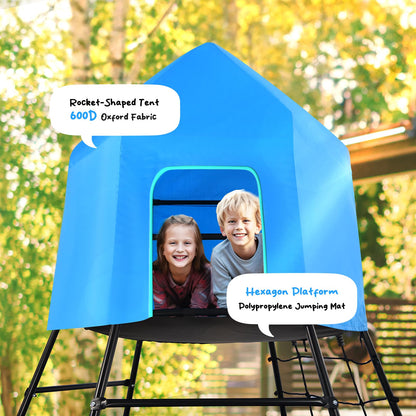 Hapfan Jungle Gym with Platform and Tent, Climbing Toys with Monkey Bars for Kids, Metal Outdoor Play Equipment