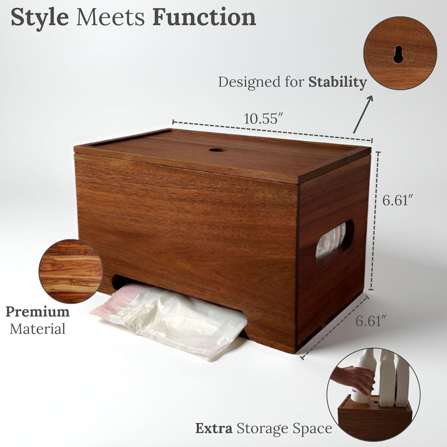 13-Gallon Trash Bag Holder Dispenser Storage for Under Sink, Kitchen, and Laundry Room with Wall Mount Option