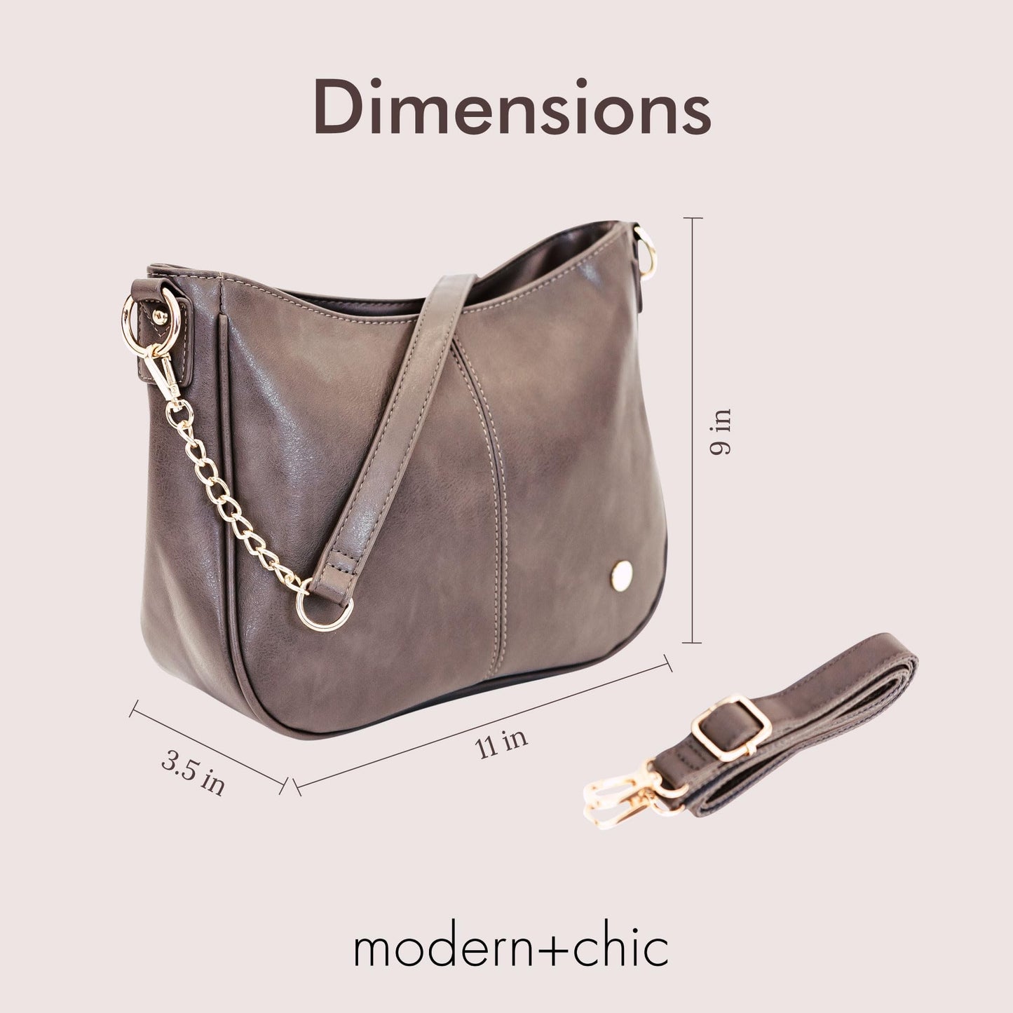 Modern+Chic Crossbody Bags for Women - Marissa Saddle Crossbody, Vegan Leather Shoulder or Handbag with Two Adjustable Straps