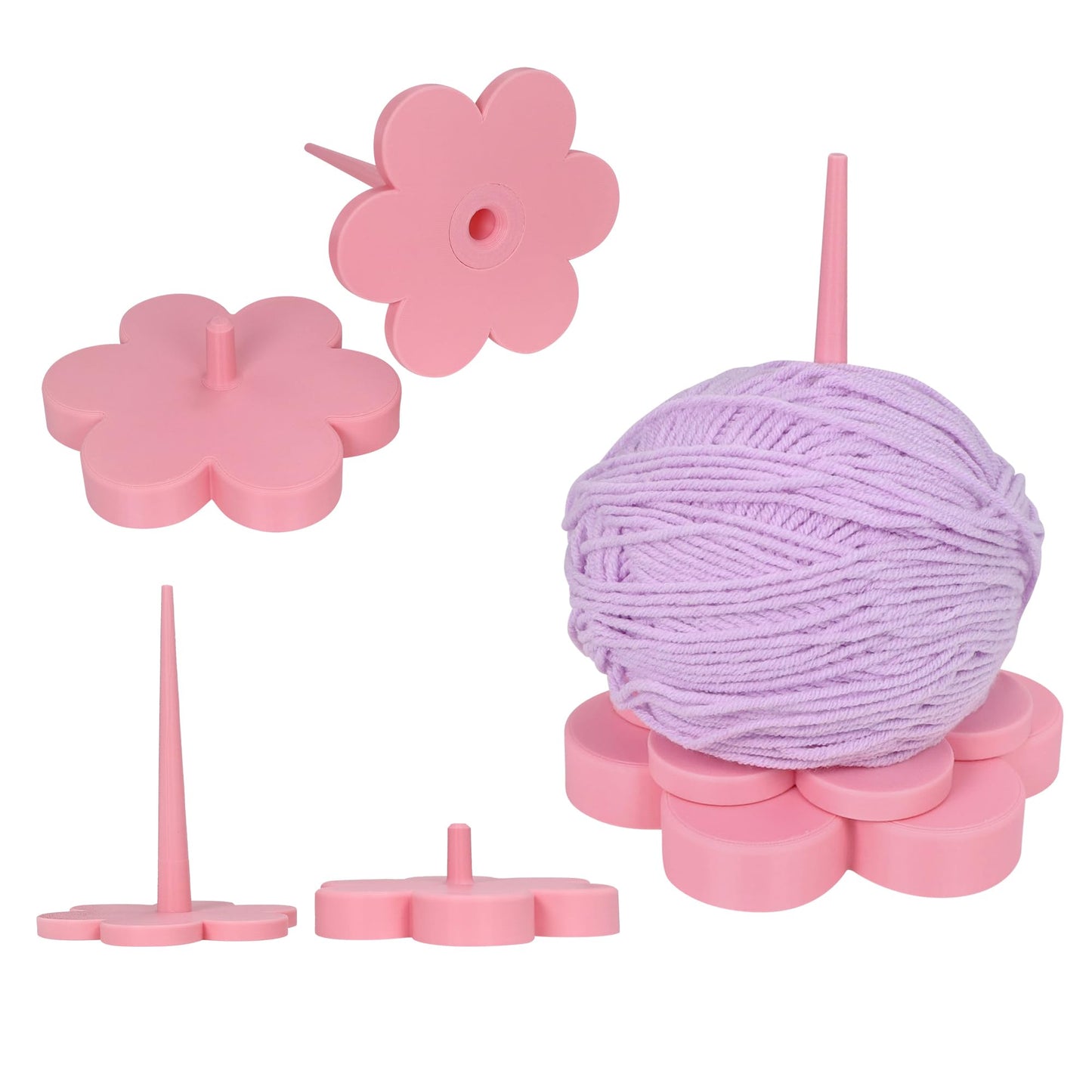 3D Printed Flower Yarn Holder for Crocheting & Knitting | Pink Yarn Spinner with Smooth Bearing | Tangle-Free Yarn Ball Dispenser Stand | Handmade Craft Gift for Women, Yarn Lovers