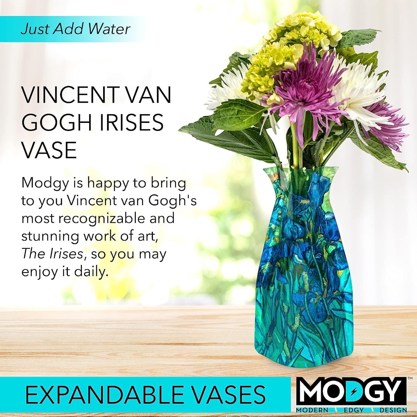 MODGY Expandable Flower Vase, Plastic Decorative Modern Vases for Centerpieces, Dining Table Decor, Van Gogh Irises
