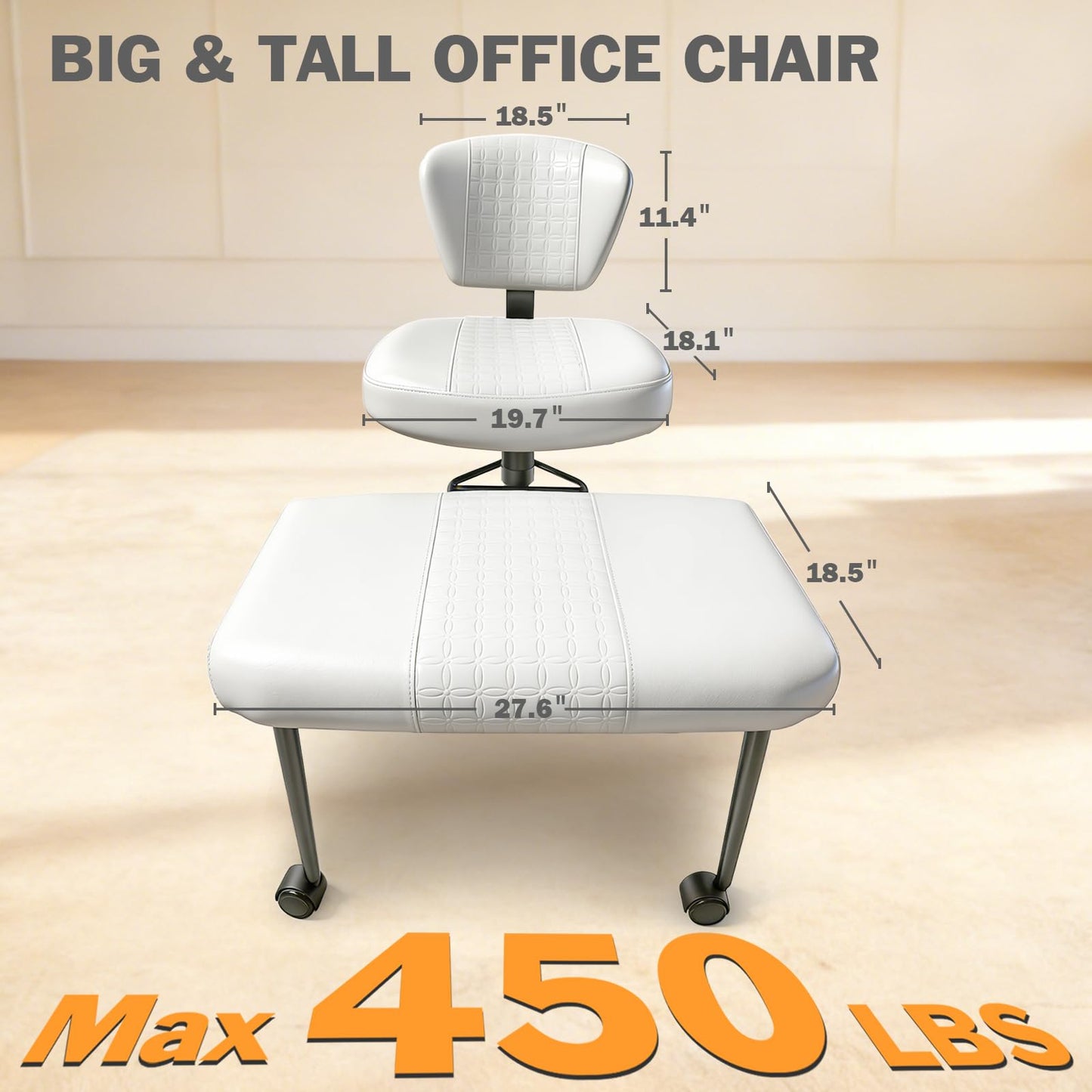DIDAINT Meditation Chair with Footrest, 360° Swivel Height Adjustable Criss Cross Chair, White PU Padded Wide Seat, Home Office Desk Chair for Reading, Yoga, Peaceful Living