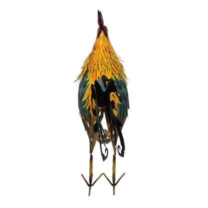 Alpine Corporation 28" Tall Outdoor Metal Feathered Rooster Statue with Vibrant Design, Garden Decor, Yellow