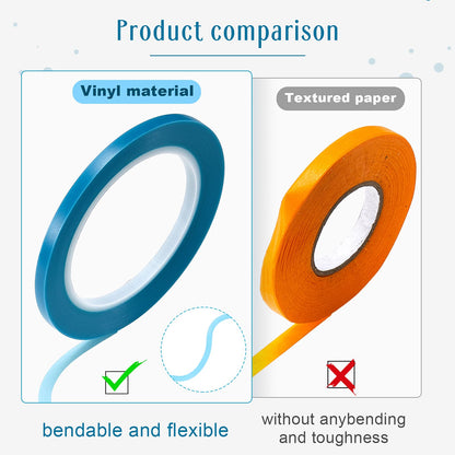 Xuniea 5 Rolls of Vinyl Tape Masking Tape Automotive Car Auto Paint for Curves, High Temperature Vinyl Low Tack(1/16 Inch, 1/8 Inch, 1/4 Inch, 1/2 Inch, 3/4 Inch, Blue)