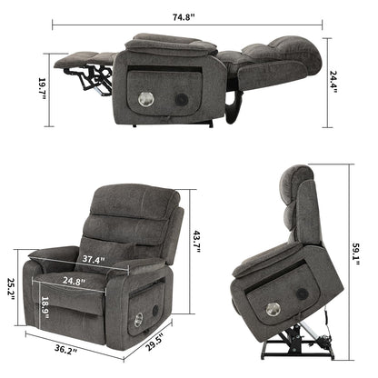 Oversized Electric Lift Chair Versatile Power Recliner Chair 180° Infinite Reclining Armchair for Adults with Massgae,Cupholder,USB-C Ports,Wireless Charging