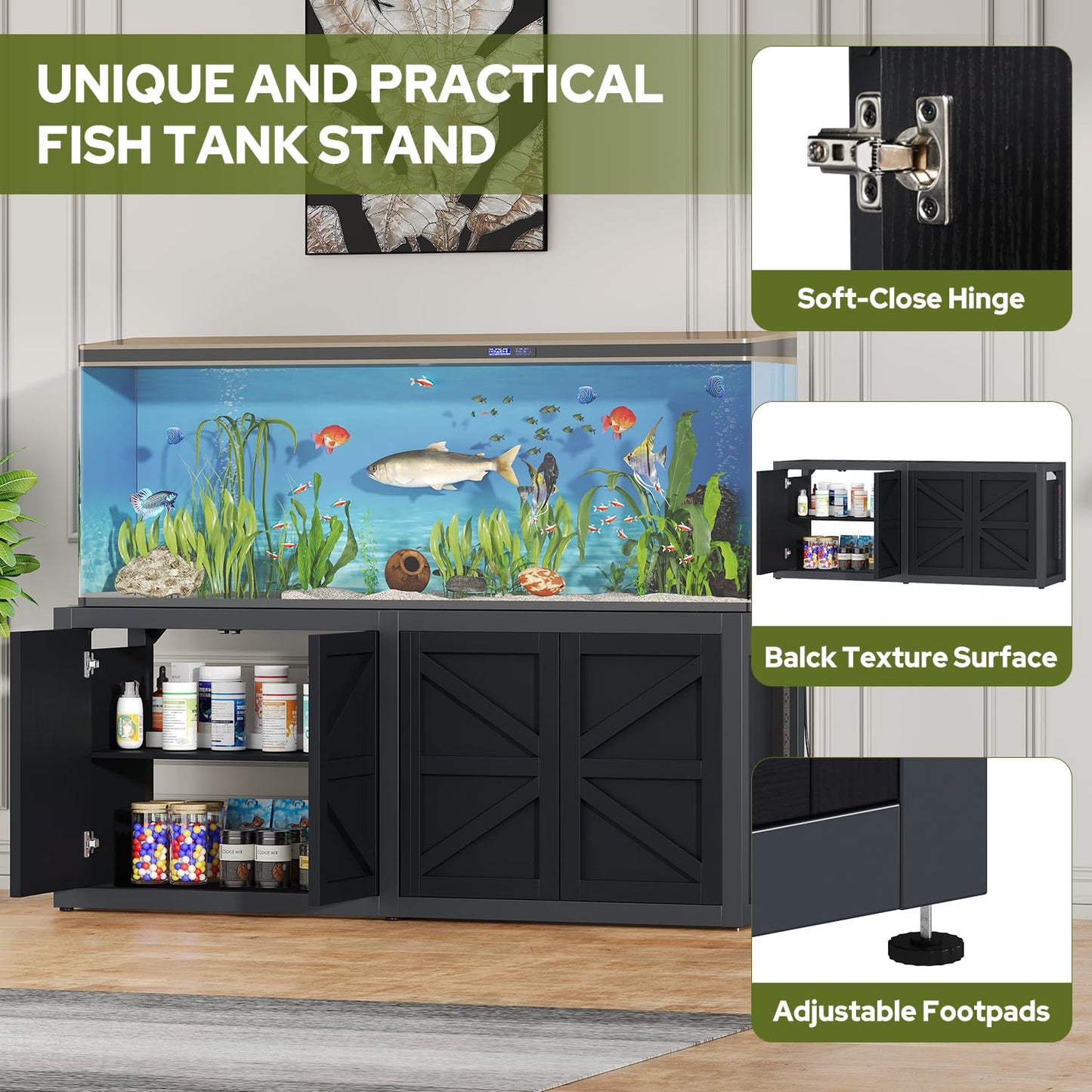 knoworld 125-150 Gallon Fish Tank Stand with Power Outlet, 71"×18.9" Tabletop, 3500LBS, Fits 125/150 Volumns Aquariums, Capacity, Heavy Duty Aquarium Stand & Terrarium Stand with Adjustable Shelf