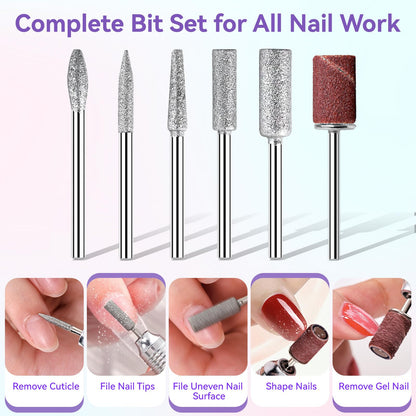 Makartt Nail Drill Professional: 60W 35000RPM Electric Nail File with Coreless Motor, 2 in 1 Desktop & Portable, Drill Bits and LCD Display for Acrylic Gel Nails, Nouvella Pink