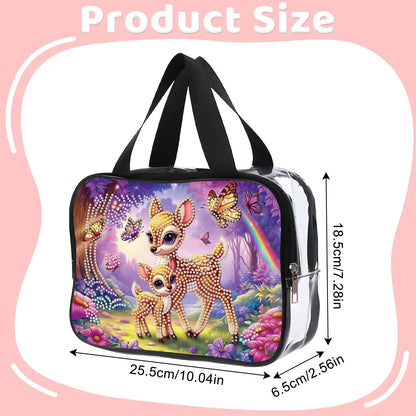 DIY diamond painting makeup bag kit, forest deer pattern sequined makeup storage bag with zipper, portable travel toiletries bag, as a handmade creative gift