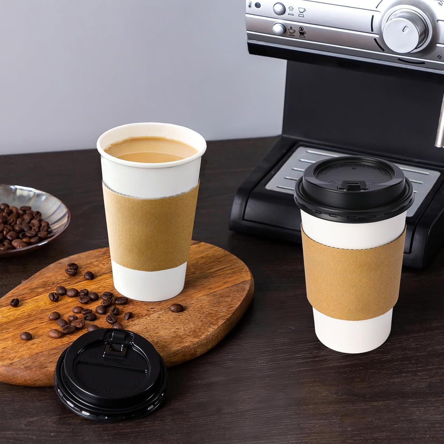 Lamosi 50 Pack 12 oz Disposable Coffee Cups with Lids and Sleeves, Leak-Proof To Go Coffee Cups with Lids, Hot/Cold Beverage White Drinking Cup for Home, Office, Parties, Travel