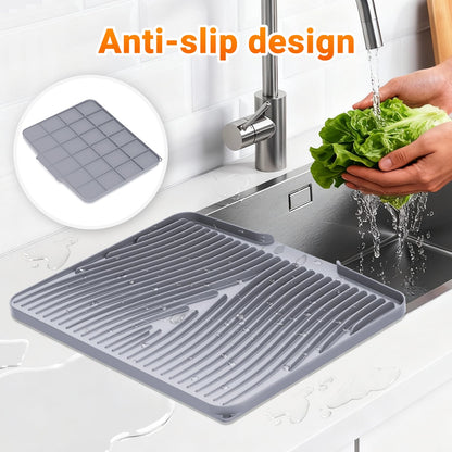 Silicone Dish Drying Mat for Kitchen Counter, Dish Drying Pad, Non-Slip Drain Pad with Built-in Drain, Heat Resistant Stone Drying Mat