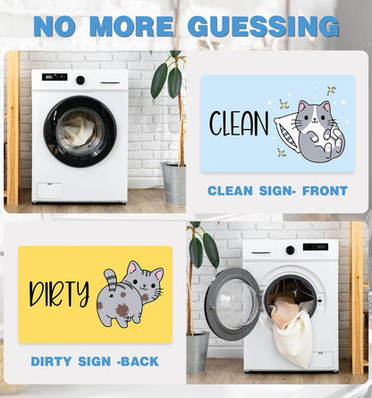 Funny Cute Cartoon Cat Dishwasher Magnet Clean Dirty Sign, Double Sided Dirty Clean Dish Washer Magnet Indicator for Kitchen