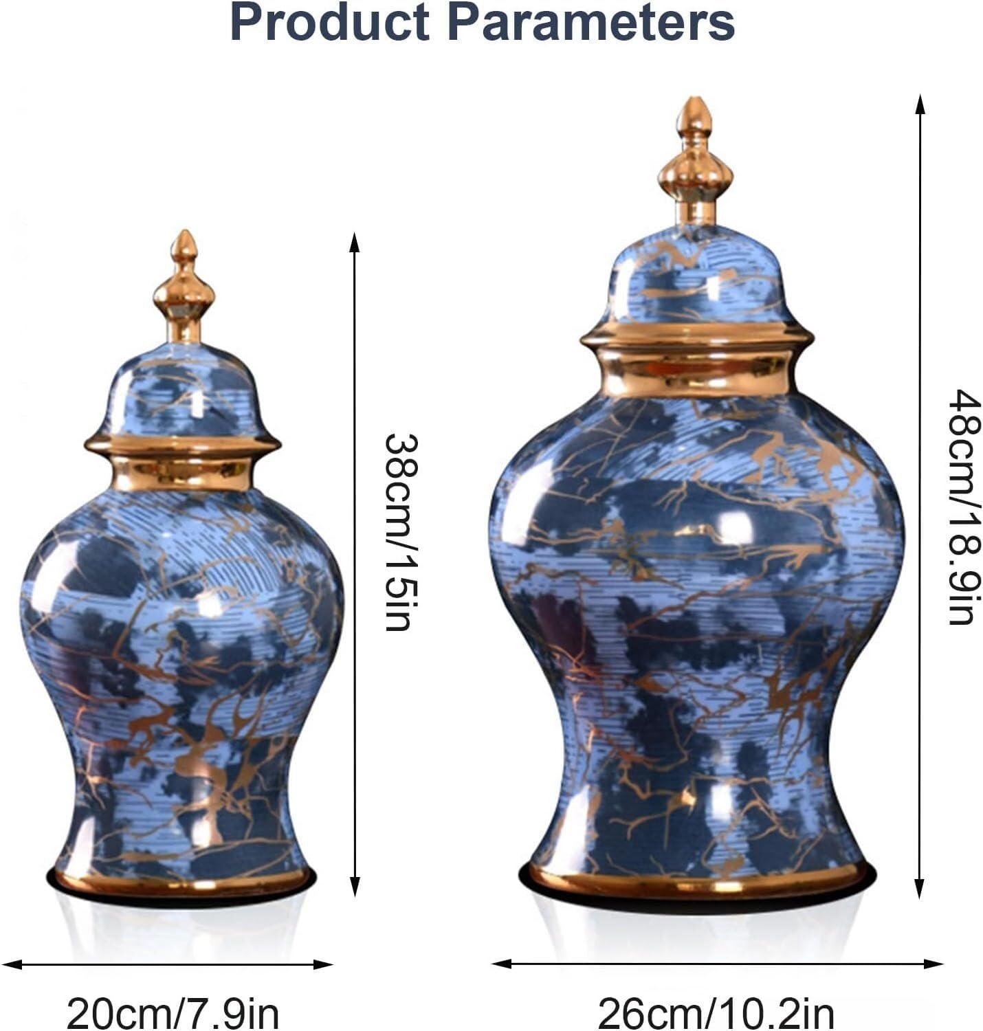 Vases Ginger Jar, Blue Pattern Ceramic Modern Handcraft Vase with Lid, for Home Office Kitchen Party Wedding(48x26cm)