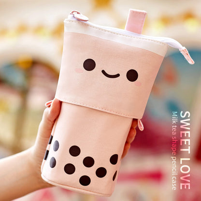 ANGOOBABY Standing Pencil Case Cute Telescopic Pen Holder Kawaii Stationery Pouch Makeup Cosmetics Bag for School Students Office Women Teens Girls Boys Christmas Gift (Pink)