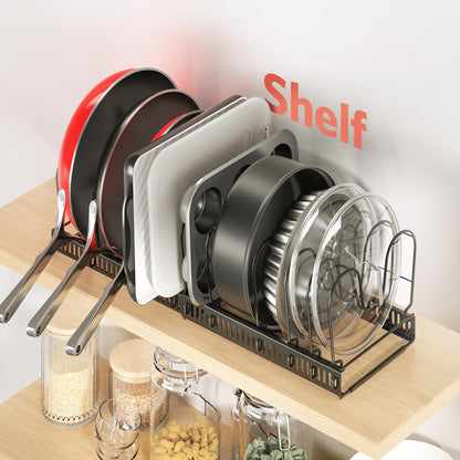 ORDORA Pots and Pans Organizer under Cabinet, Expandable 11.8"-22.8" Pot Lid Holder with 12 Adjustable Dividers, Pan Organizers inside Cabinet for Kitchen Cookware Bakeware, Black