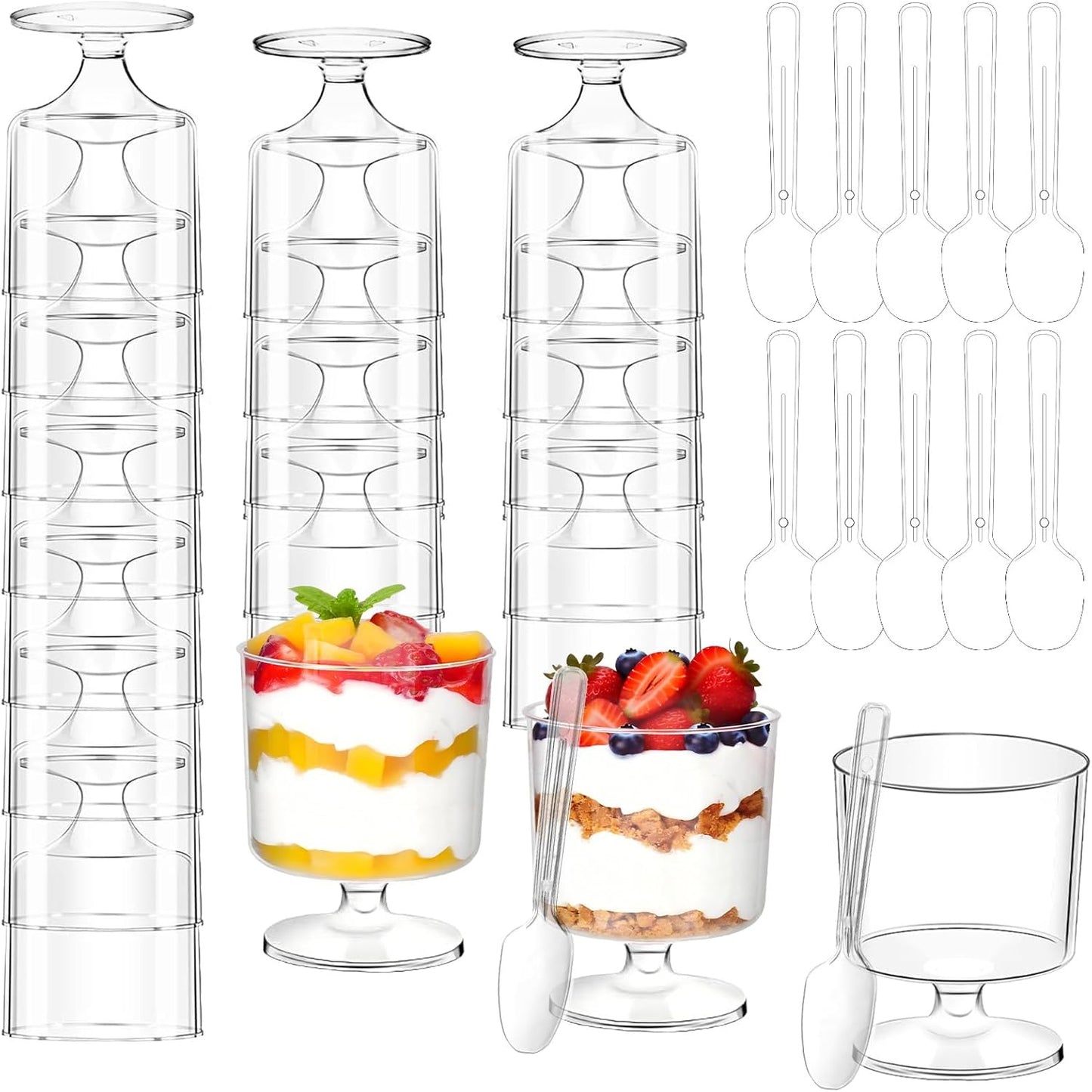 120 5 OZ Pcs Dessert Cups with Spoons - Mini Clear Plastic Dessert Parfait Cups - Round Serving Goblet Cup for Party