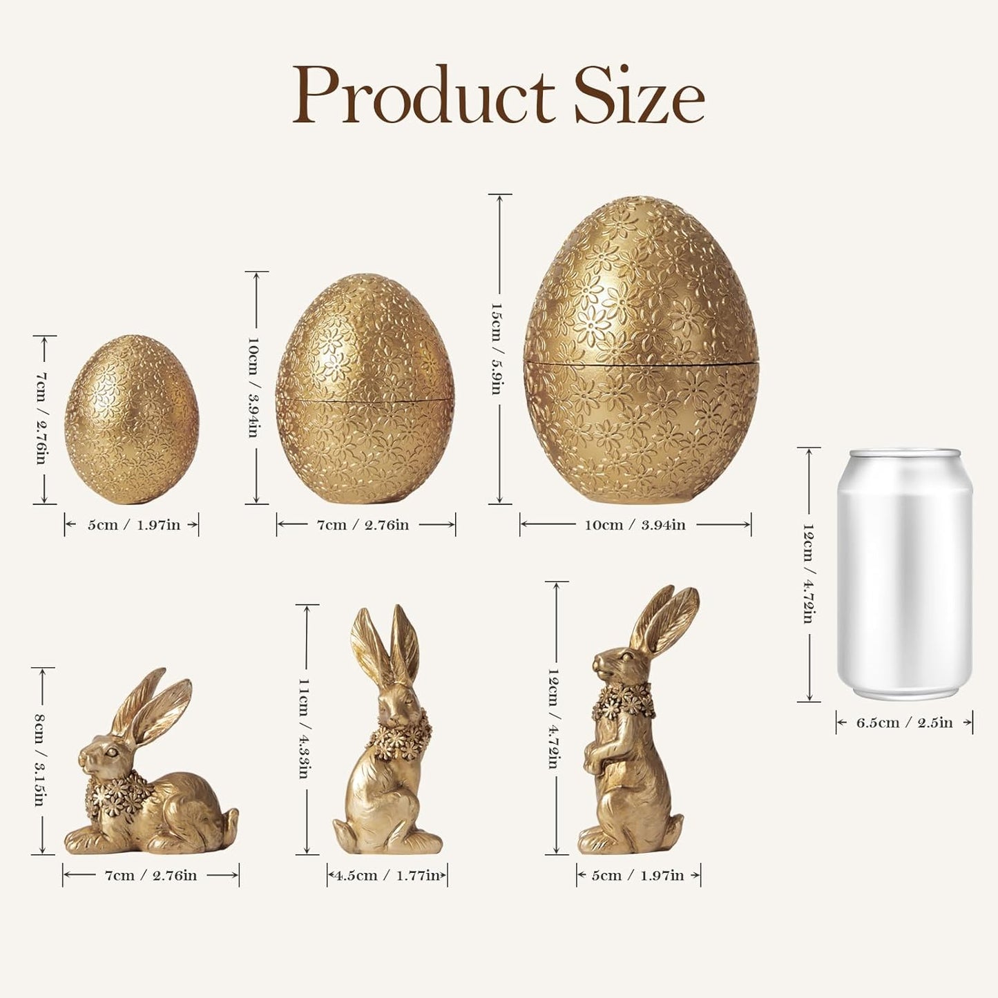 6PCS 3 3 DN DECONATION Easter Decorations with Rabbits and Nesting Easter Eggs, Small Gold Easter Bunny Figurines