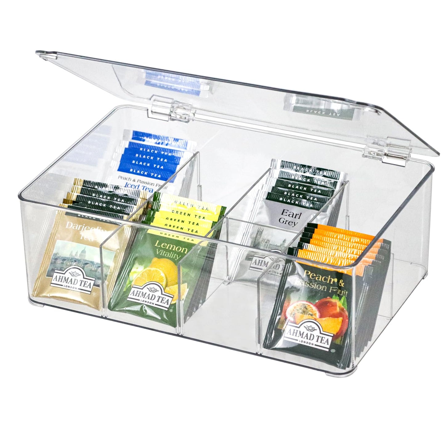 ZEXALOR Clear Tea Bag Organizer, Dresser Organizers Drawer Organzier Storage Container with Removable Dividers, Plastic Storage Bin with Lid, Organizer for Scarves Ties Bras