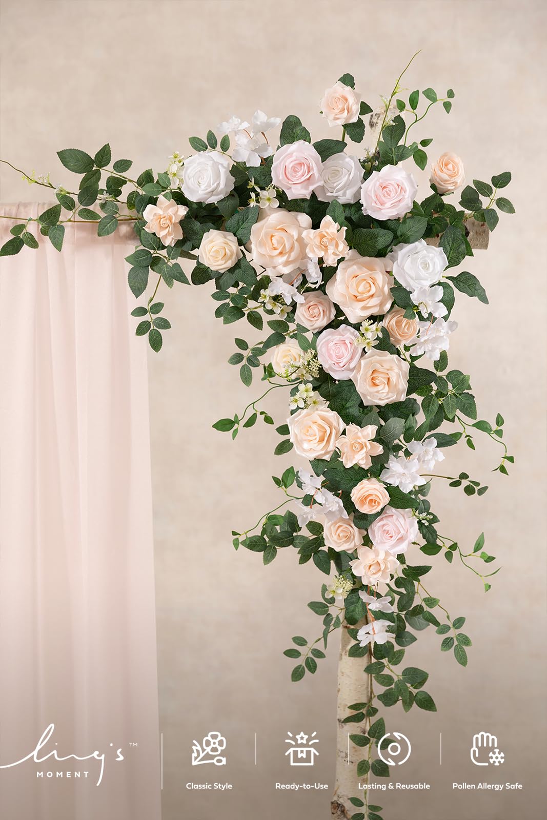 Ling's moment Wedding Arch Flowers - 6.5FT Floral Garland for Ceremony Arbor Backdrop Decoration - Artificial Rose Floral Swag for Sweetheart Table Birthday Party, Baby Shower, Blush Pink
