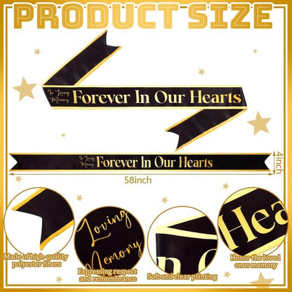 Fanfanwin Funeral Sash - Memorial Wreath Ribbon for Celebration of Life | 58x4'' (Black Gold)