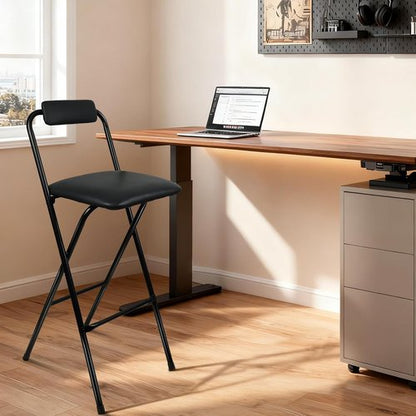 FATOLRD Folding Bar Stool with Back, 1 pcs Tall Foldable Stool Chair Portable Collapsible Stool for Adult Counter Height Seat Leather Padded Kitchen Shop Comfortable Sturdy