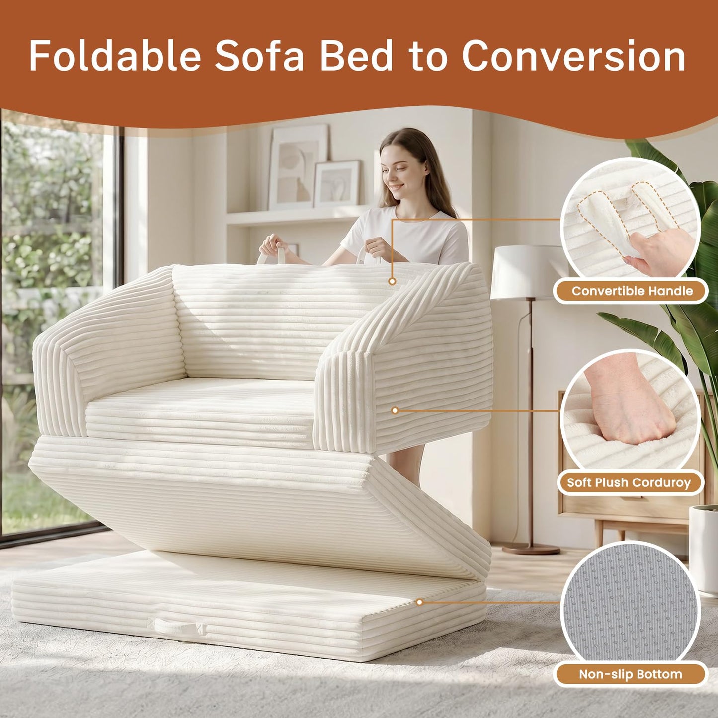 Convertible Boneless Loveseat Sleeper Sofa Bed, Folding Oversized Bean Bag Couch, Comfy Sofa Chairs for Adults with Filling, 54'' Futon Couch Bed, Beige