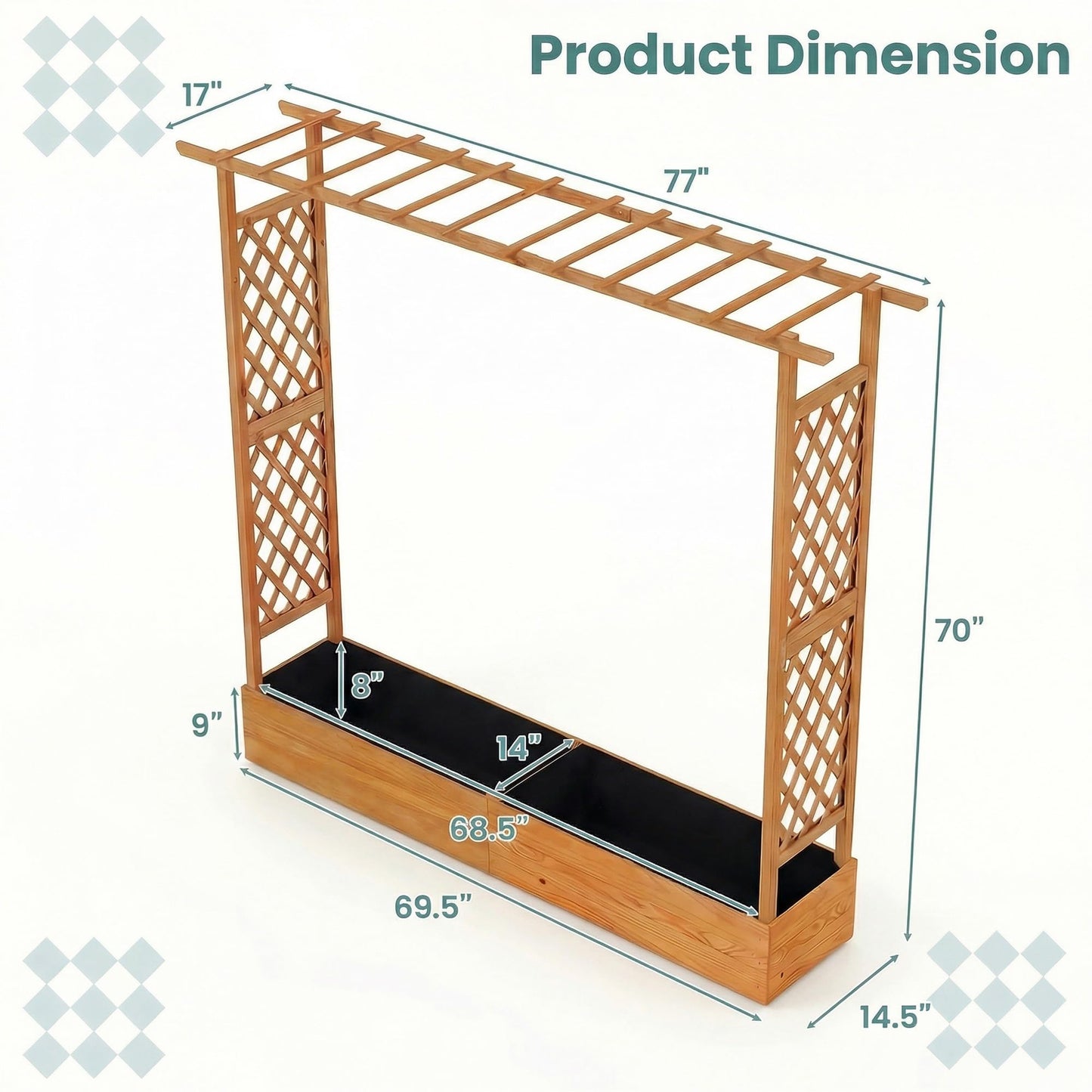 HAPPYGRILL Raised Garden Bed with Trellis, Freestanding Wood Planter Box w/Hanging Roof & Drainage Holes for Vine, Climbing Plants, Flowers, Outdoor Planter with Trellis for Garden, Patio, Yard (2)