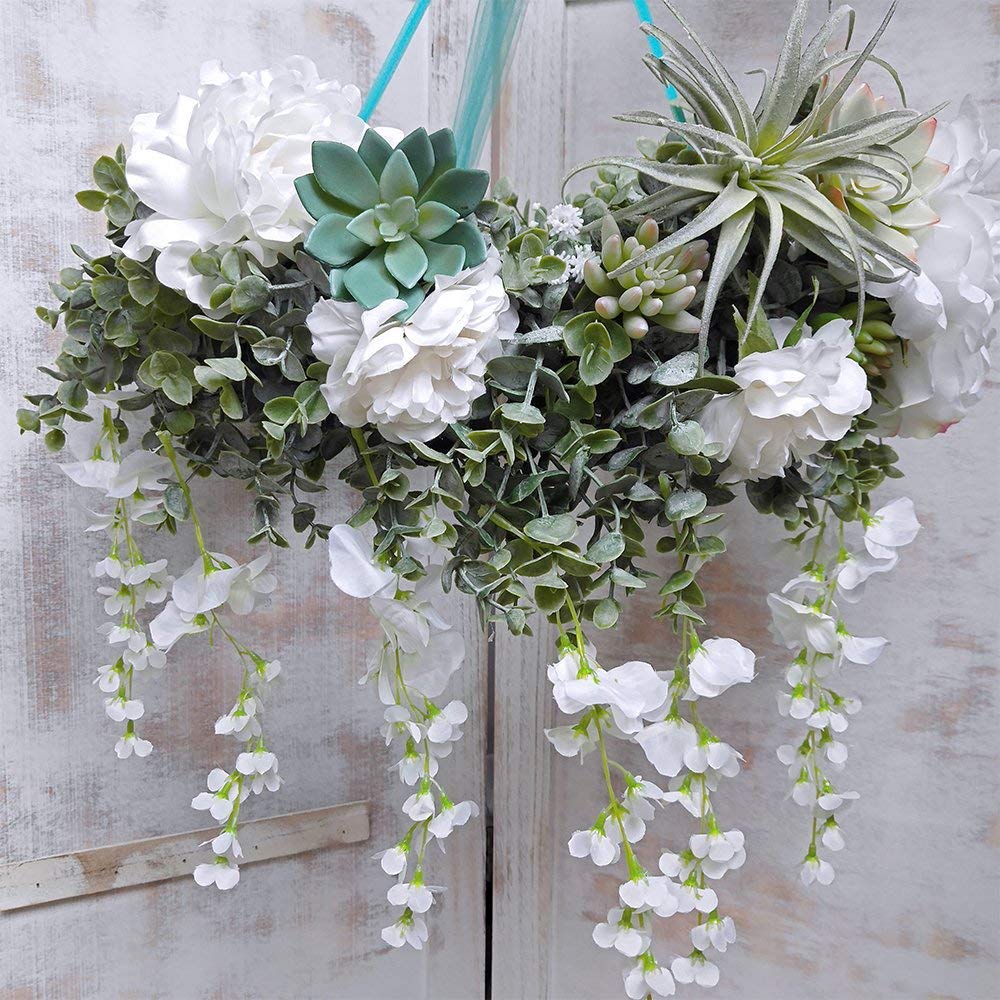 Winlyn 5.9' Long Faux Silver Dollar Eucalyptus Leaves Greenery Artificial Garland in Grey Green for Wedding Arch Swag Backdrop Doorways Table Runner Indoor Outdoor