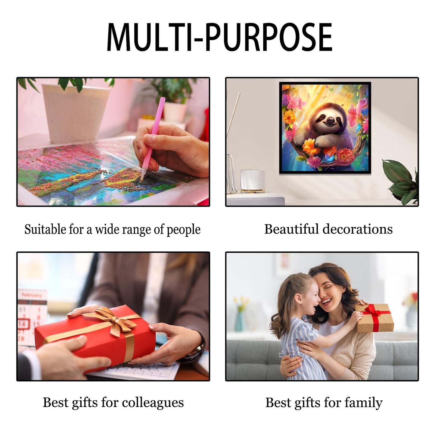 Zlinnar DIY Sloth Diamond Painting Kits for Adults Beginners Animal Diamond Painting 5D Round Full Drill Painting Dot Paint with Gem Art Kits Home Wall Decor Gift 12×12 Inches