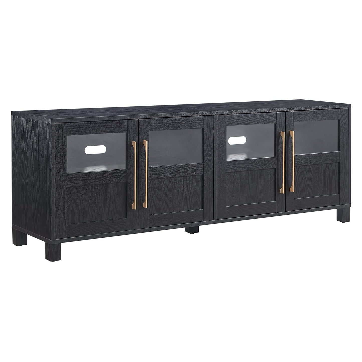 Henn&Hart TV Stand for TVs up to 75" with 2 Glass and Wood Split Panel Display Cabinets for Living Room, Family Room, or Office, Natural Black