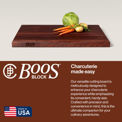 John Boos R-Board Series Rectangular Wooden Walnut Cutting Board 24”x18” – 1.5” Thick, 17-lb Reversible Butcher Block with Edge-Grain & Finger Grips – Made in the USA
