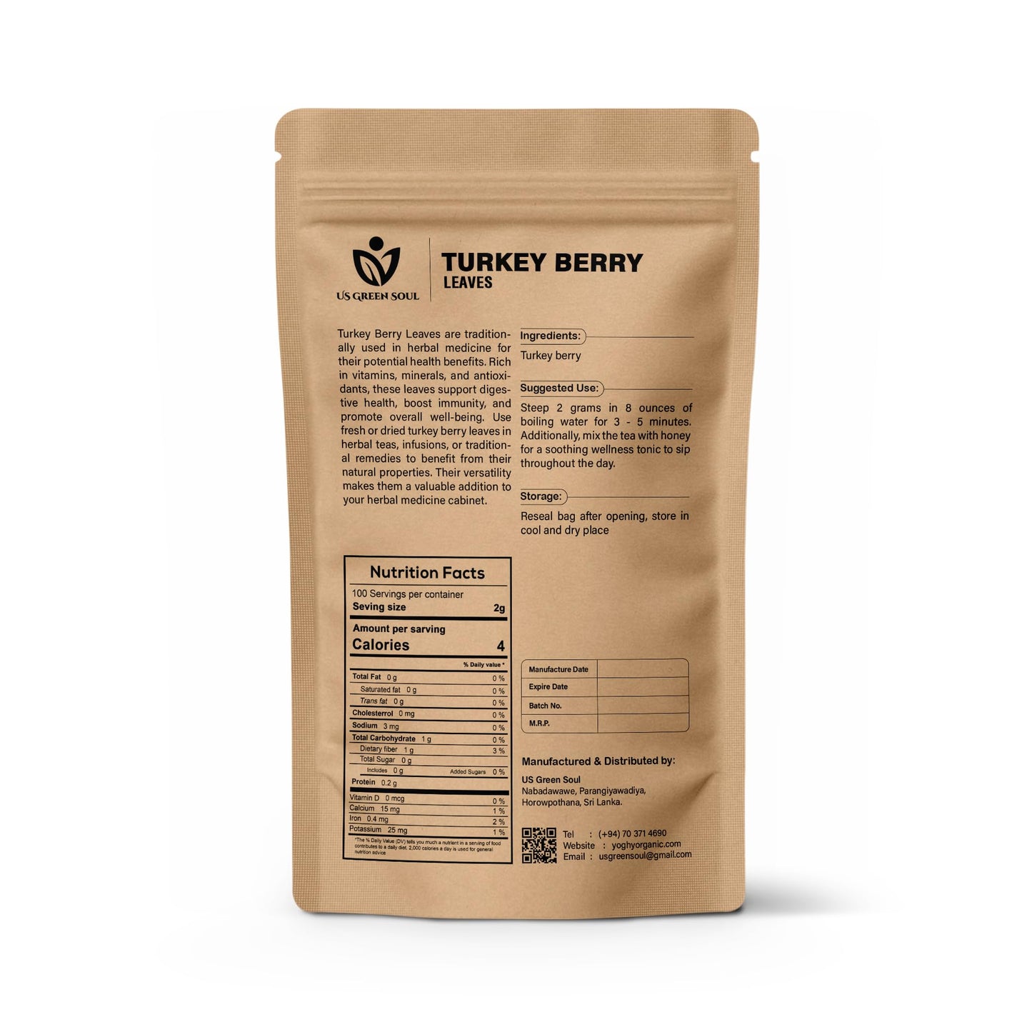Turkey Berry Leaves - 100% Pure, Dried Organic Leaves for Cooking, Tea, and Herbal Remedies