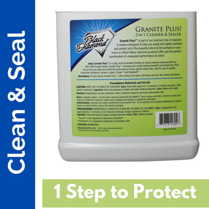 Black Diamond Stoneworks Granite Plus 2-in-1 Cleaner & Sealer, pH Neutral, Streak-Free Stone Cleaner for Granite, Marble, Quartz, Travertine & Limestone Countertops, Ready to Use (1-Gallon)
