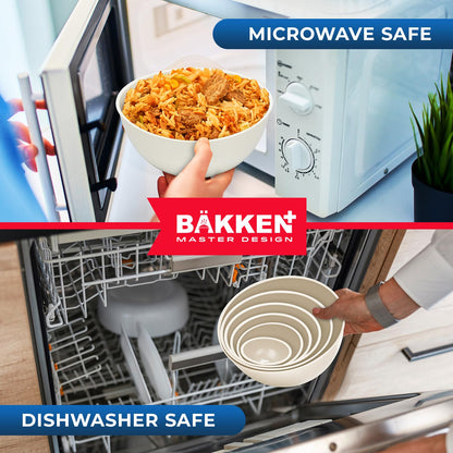 Bakken Master 12 Piece Plastic Nesting Bowls with Lids - Mixing Bowls Set includes 6 Prep Bowls and 6 Lids, BPA-Free, Reusable Meal Prep Containers, Microwave, Freezer & Dishwasher Safe, White Cream