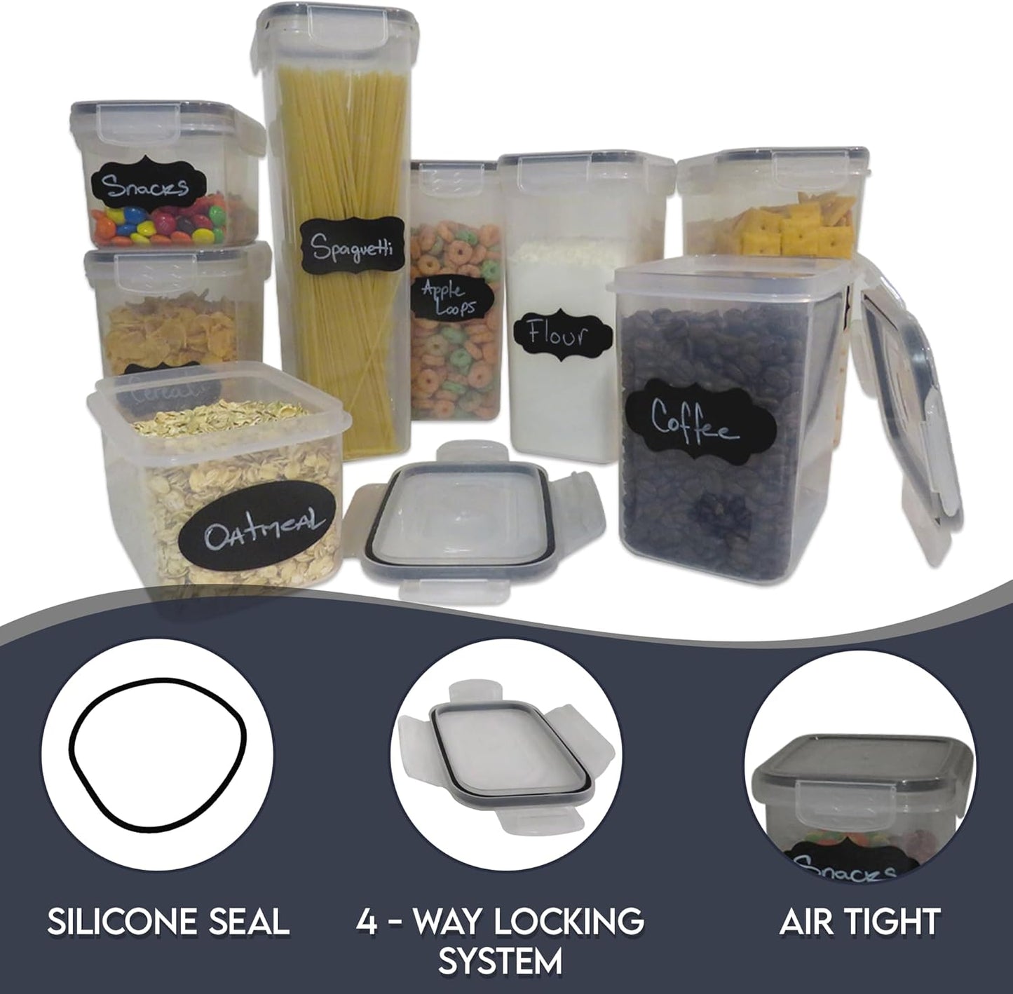 Kitchen Pantry Organizers and Storage - Airtight Food Storage Container Set, 14 Pcs BPA Free Plastic Dry Food Canisters