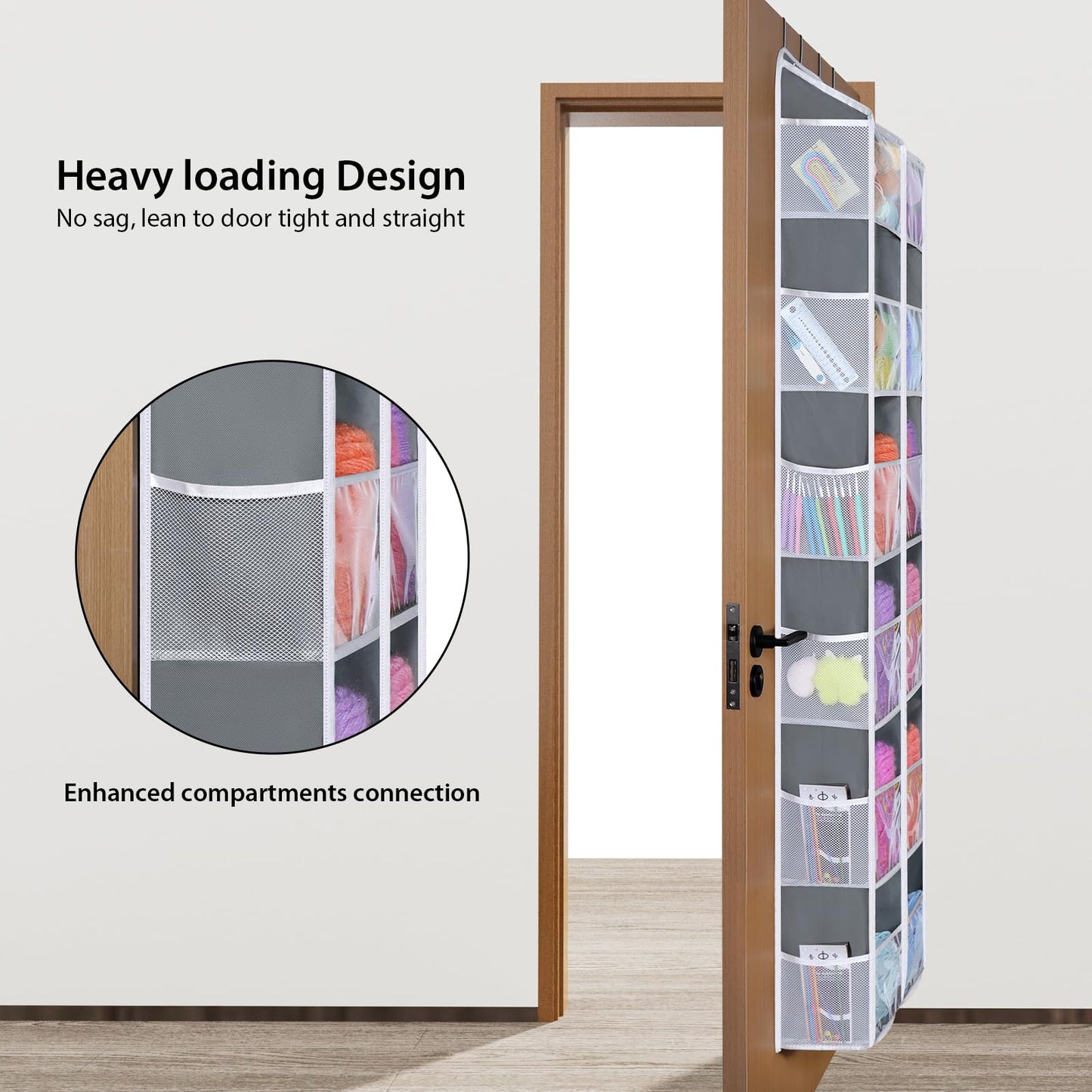 Univivi Over Door Hanging Yarn Storage Organizer, 6 Tiers Hanging Yarn Knitting Organizer with 12 Mesh Side Pockets for Crochet Accessories, Knitting Needles and Yarn Balls