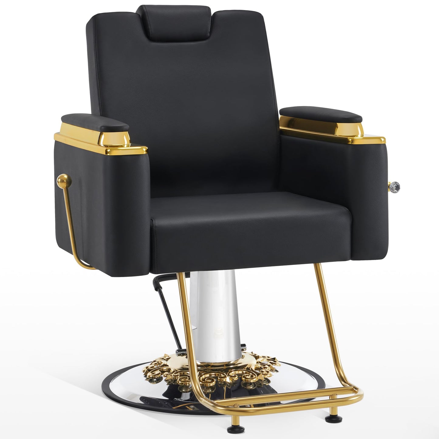 BarberPub Luxurious Barber Chair with Heavy-Duty Hydraulic Pump, Adjustable Reclining Salon Chair for Hair Stylist, Gold&Black Hair Styling Chair, Barbershop 8623 (Black)