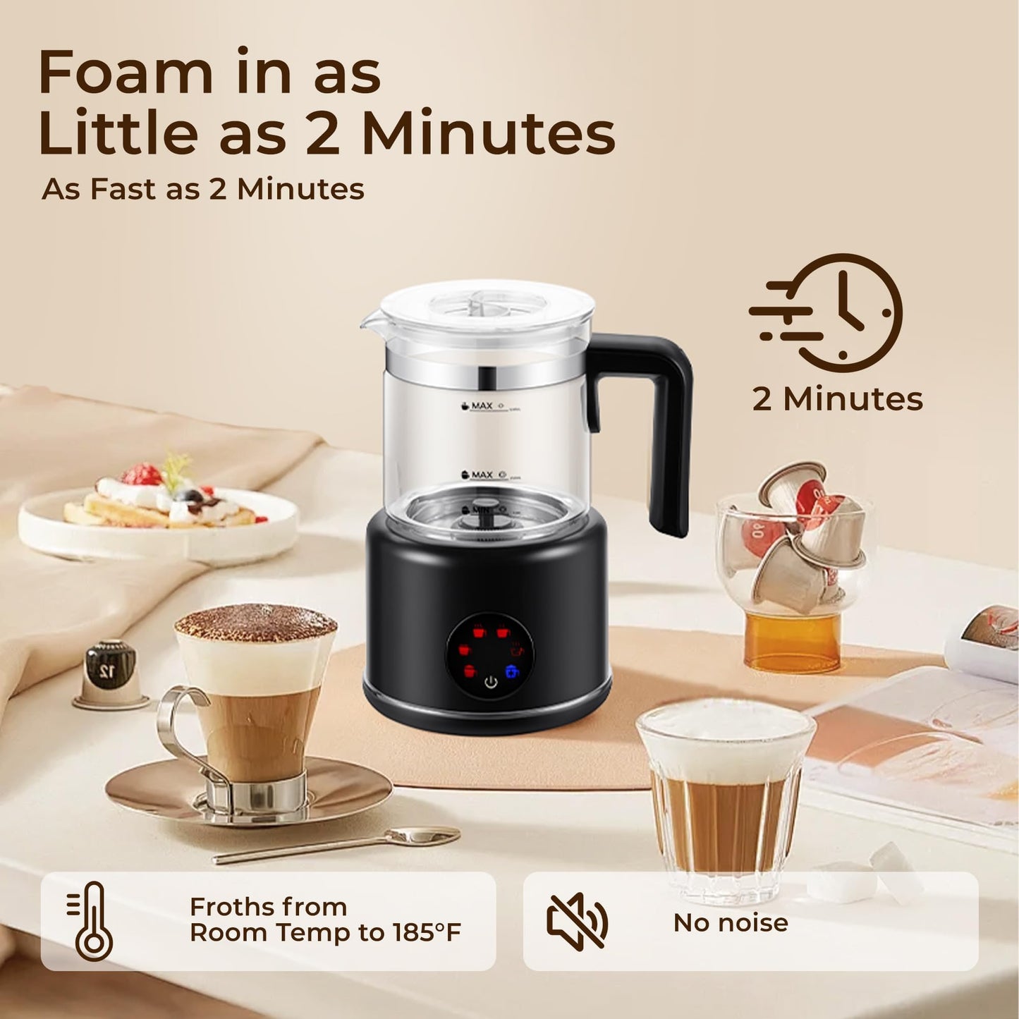 JXXM Electric Milk Frother, 6 in 1 Milk Steamer,17oz Automatic Warm and Cold Foam Maker for Coffee,Latte, Cappuccino, Macchiato, Hot Chocolate (Black)