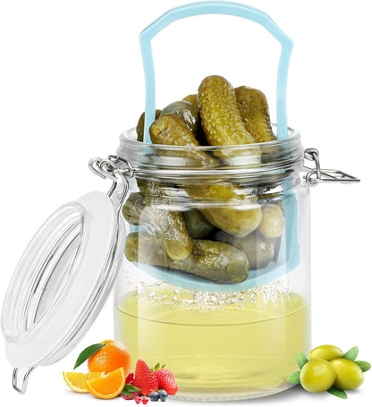 Furwarmy Glass Pickle Jar with Strainer, 25oz Pickle Container with Pickle Holder Keeper Lifter, Pickle Storage Flip Jar for Olives, Gherkins, Sliced Pickles 1
